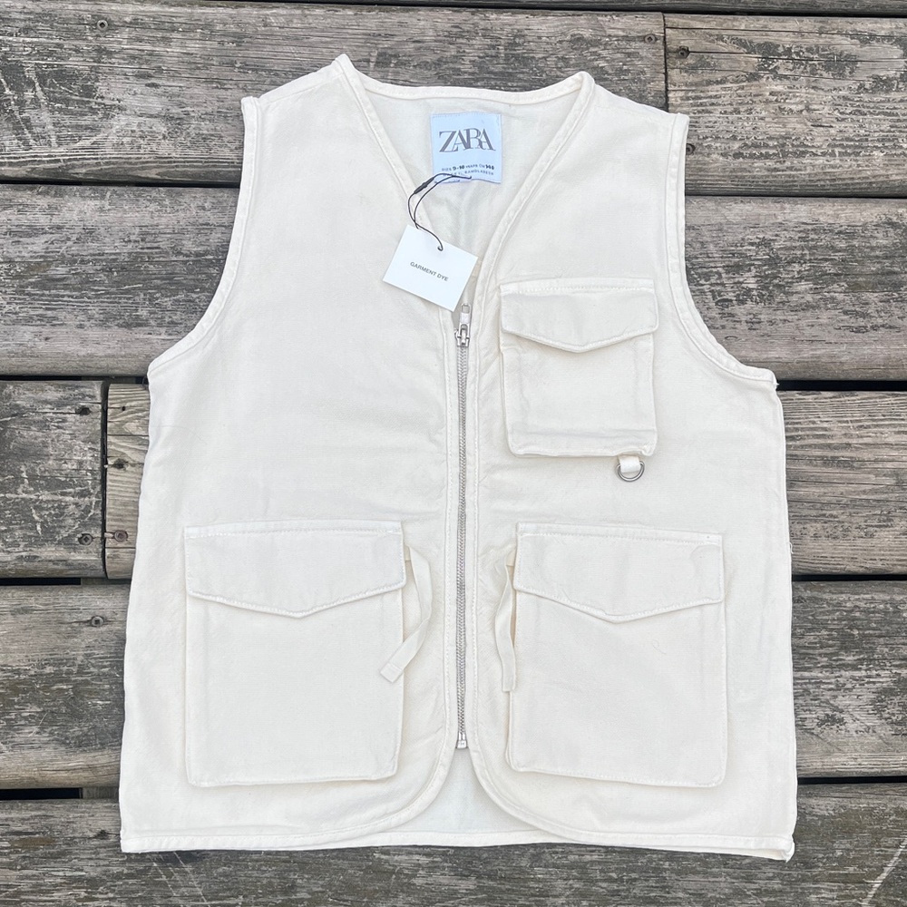 NWT Zara Off-White Utility Fisherman Vest Size 9-10 Unisex